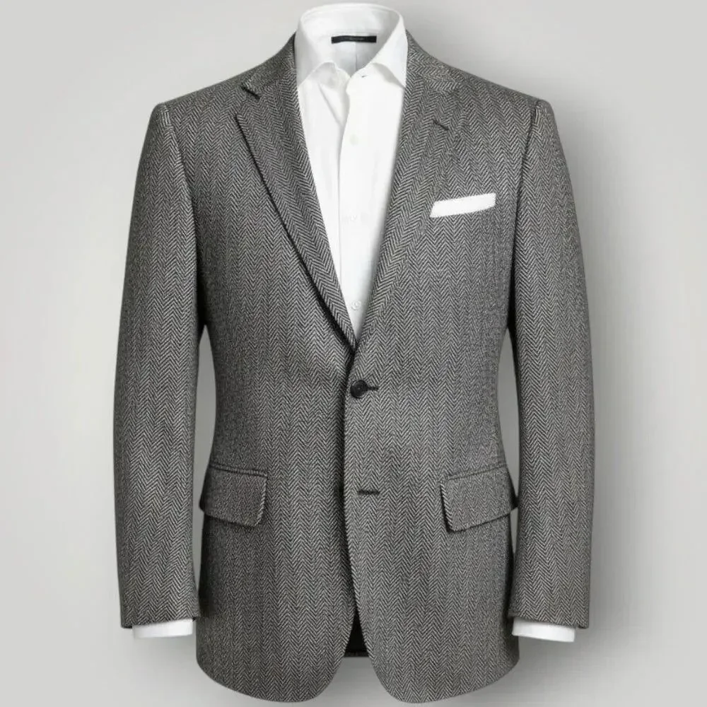 JOSEPH&FEISS Mens Blazer 40S Sport Coat Two Button Jacket Herringbone Wool Gray